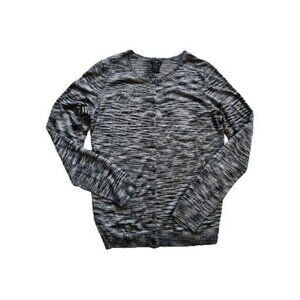 Ann Taylor Womens Button Down Cardigan Gray Black Lightweight Acrylic Size M